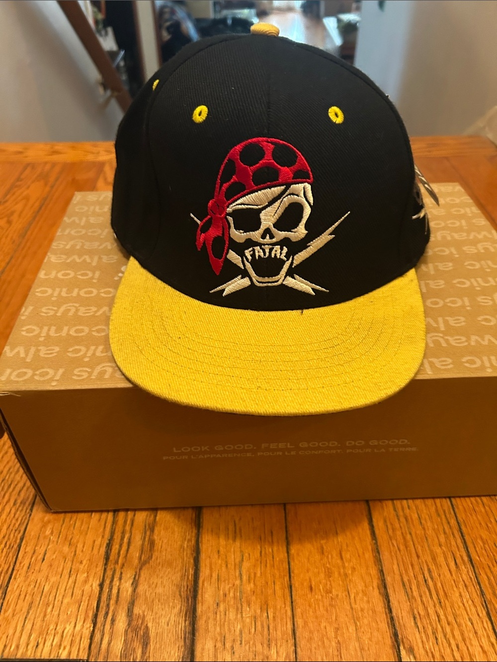 Kids Black and Yellow Pirate Skull Cap with Red Bandana Accent